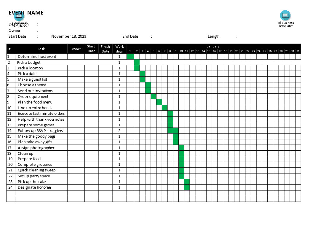 event planning gantt chart template template