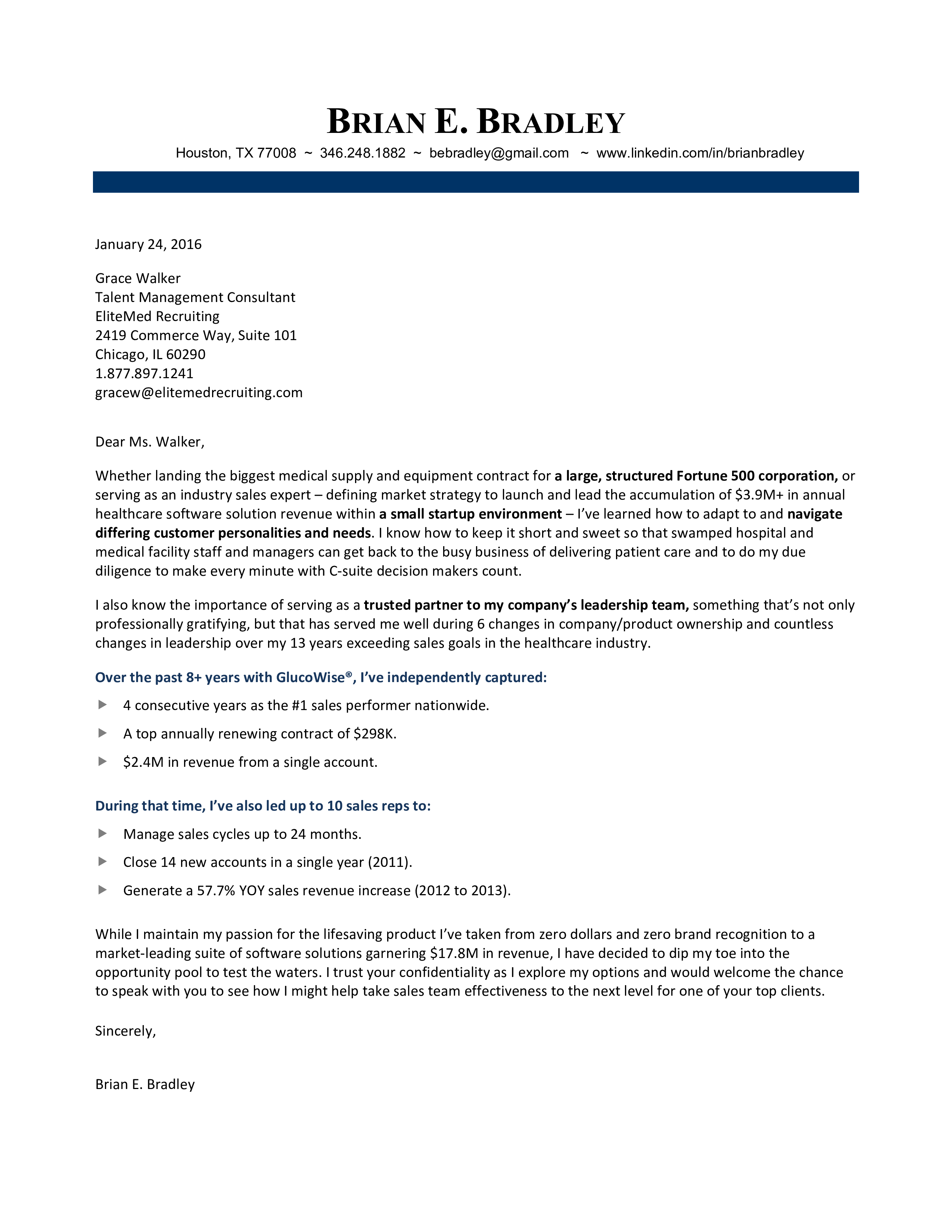 medical sales cover letter examples