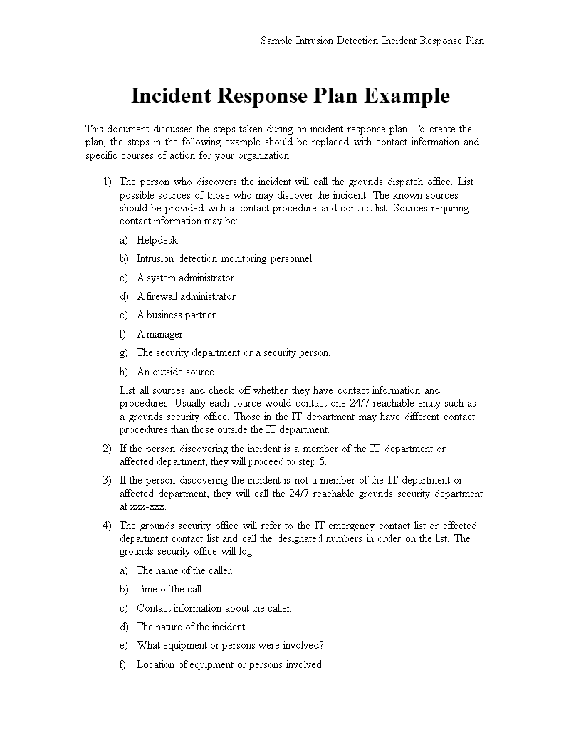 incident response plan Hauptschablonenbild