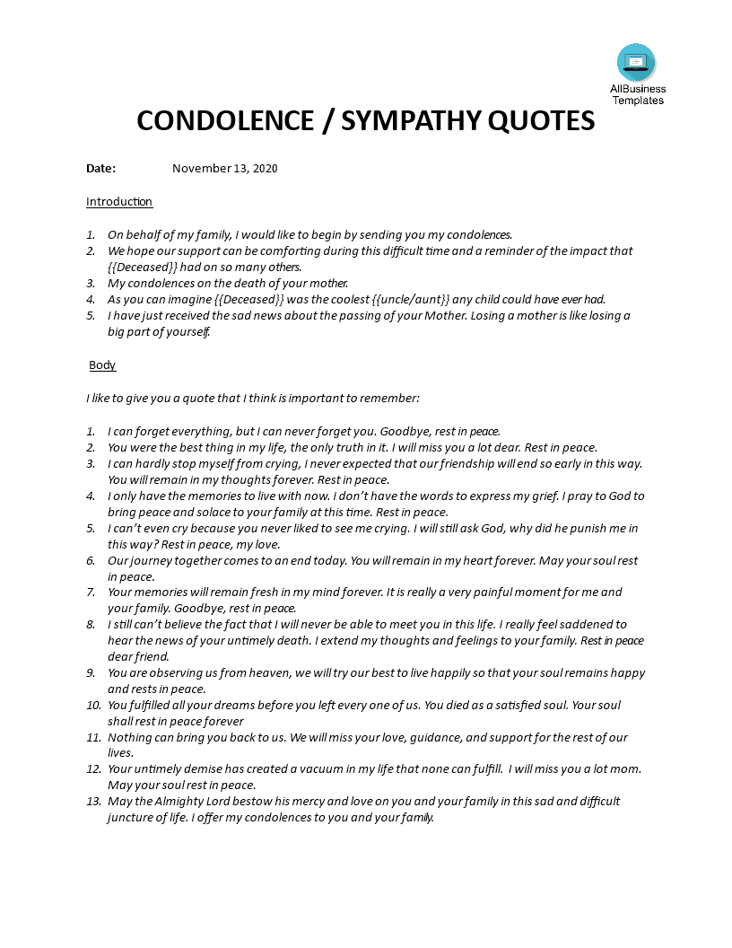 101 sympathy quotes modèles