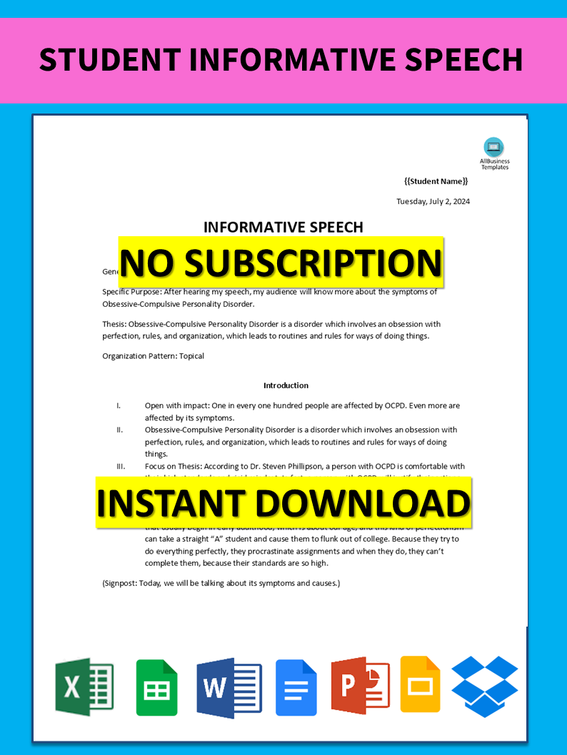 student informative speech outline Hauptschablonenbild