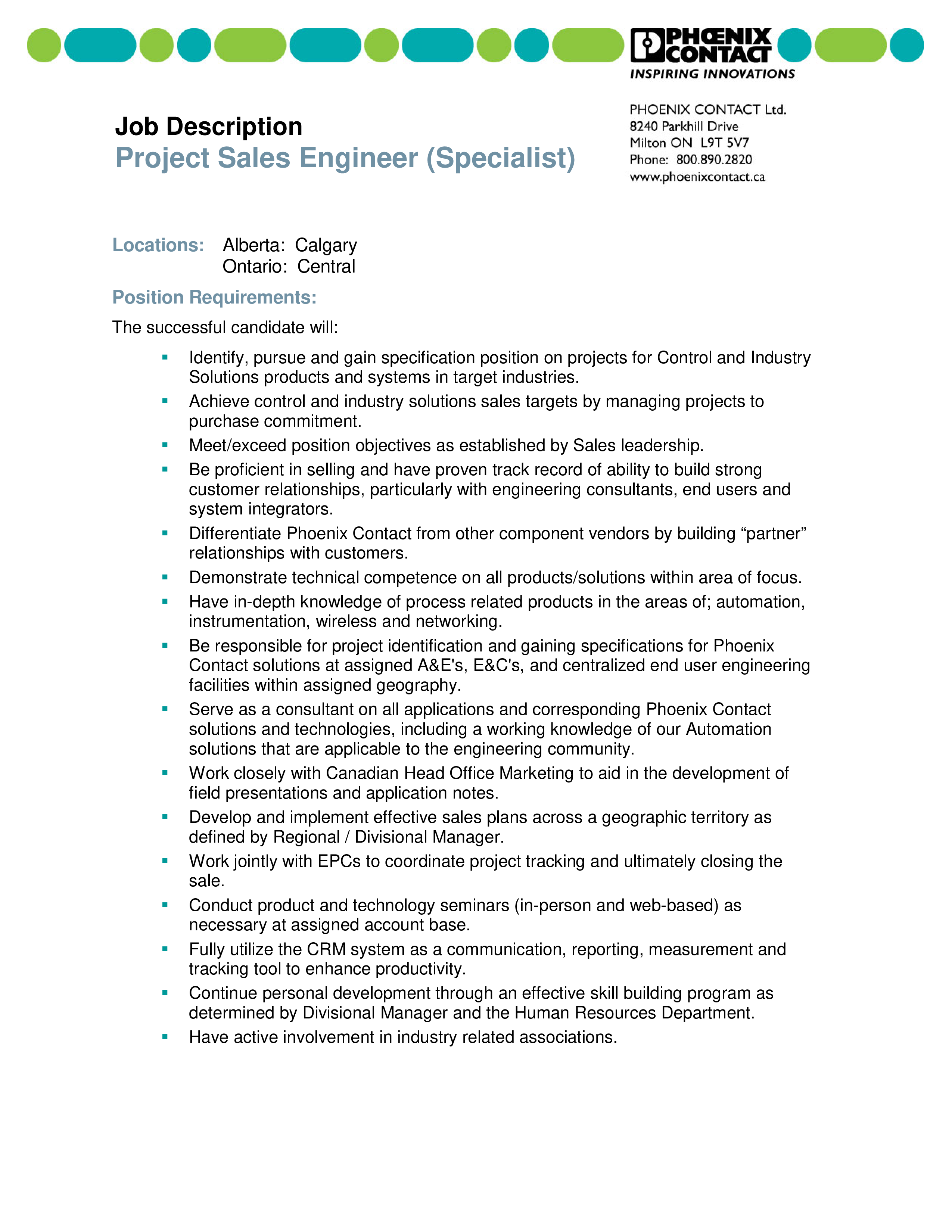 project sale engineer job description modèles