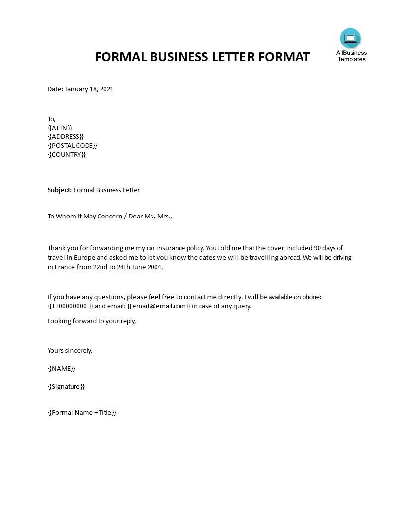 Kostenloses Formal Business Letter in Word Inside Modified Block Letter Template Word