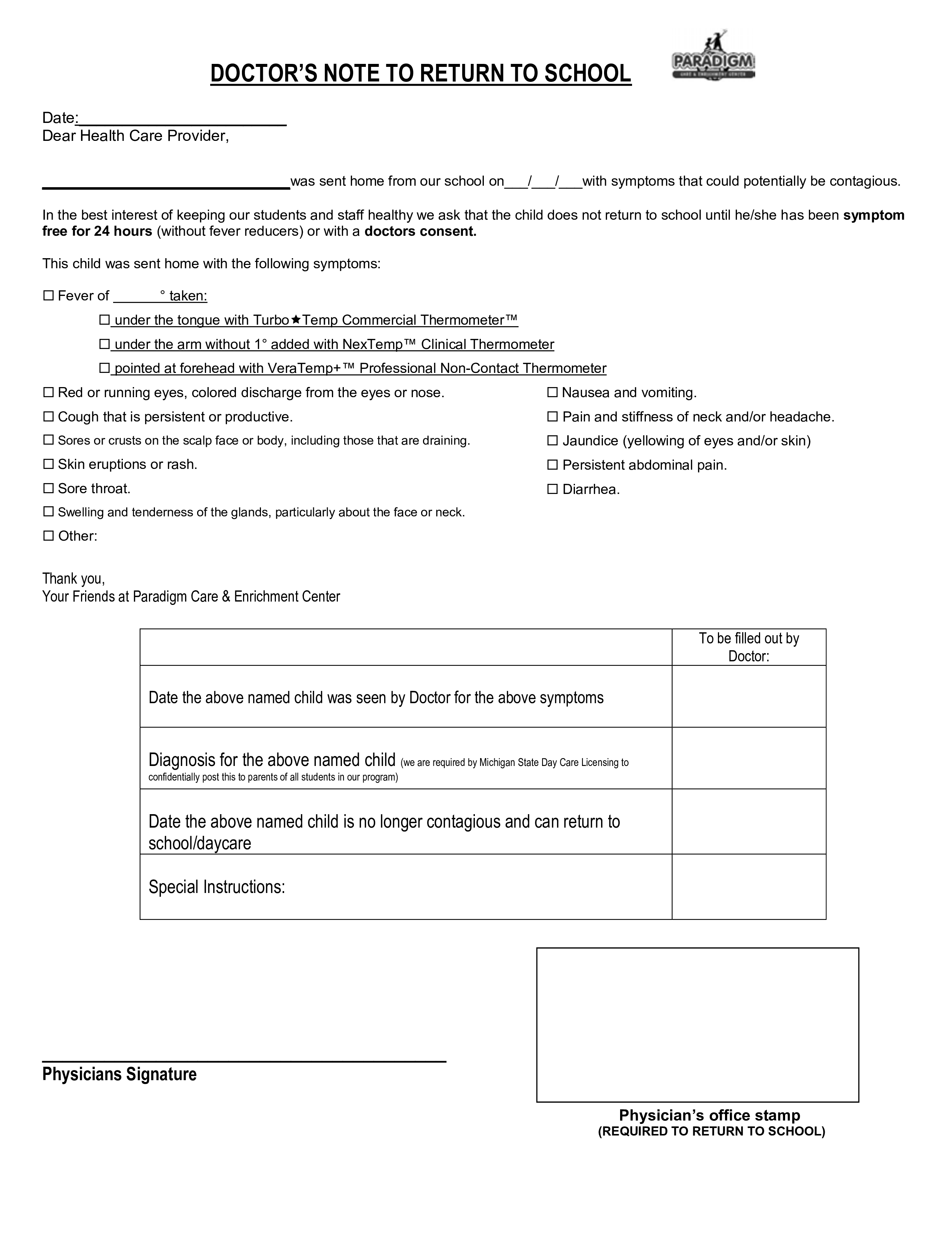 Kostenloses Sample Doctor Note