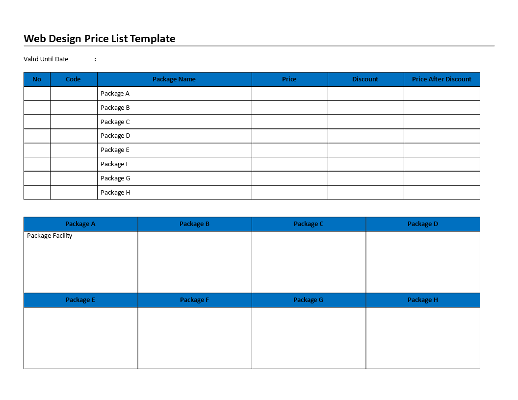 webdesign pricelist sheet template voorbeeld afbeelding 