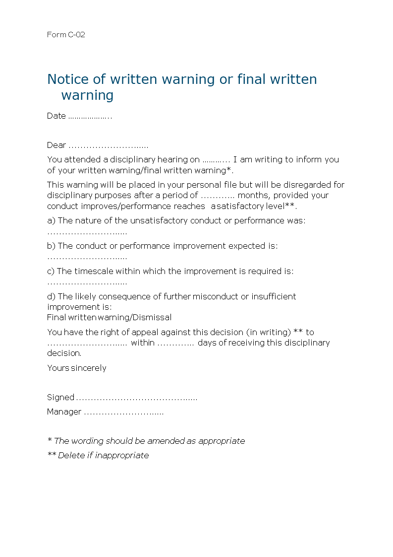 letter employee disciplinary meeting template