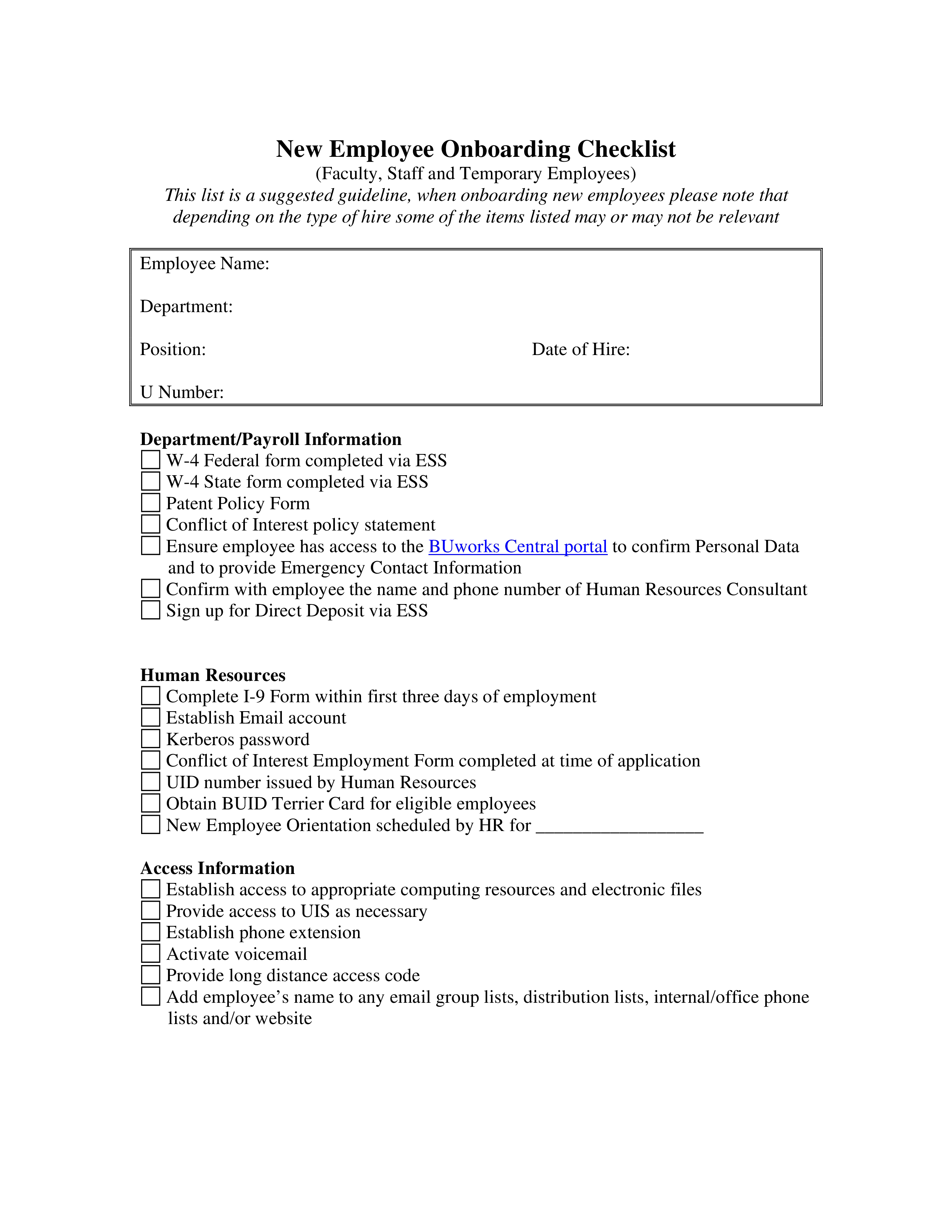 Employee Onboarding Process Free Template