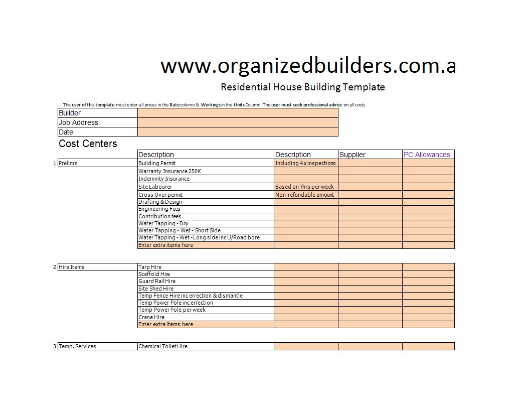 estimate template xlsx template