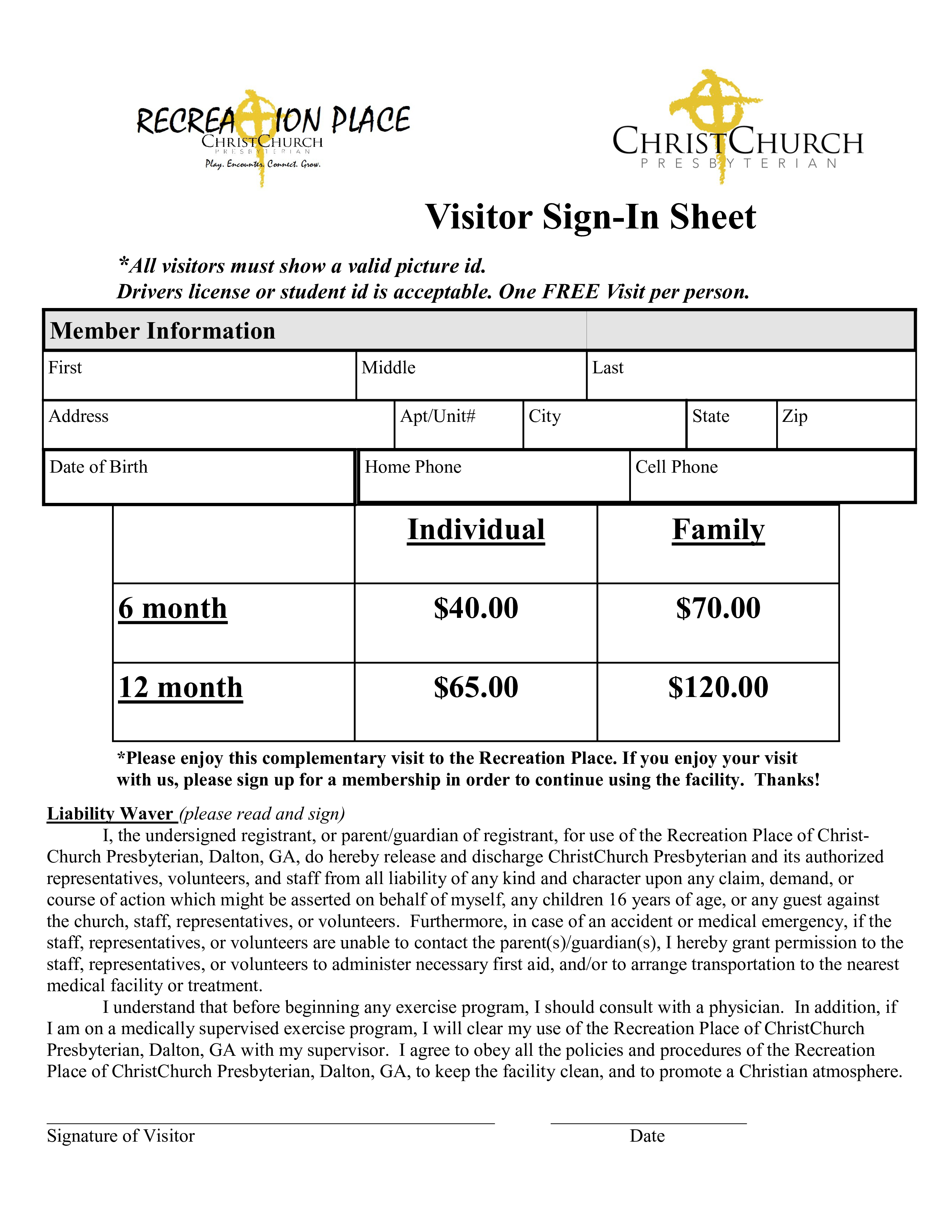 Church Visitor Sign In Sheet main image