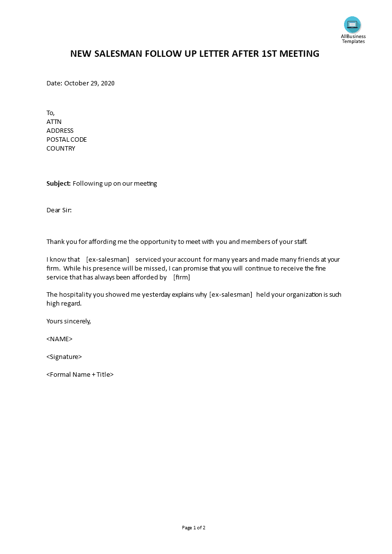 new salesman follow up letter after first meeting voorbeeld afbeelding 