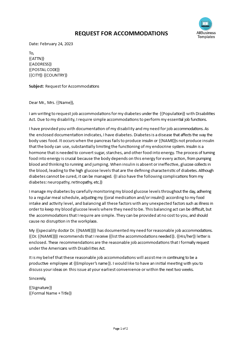 letter of request for accommodation Hauptschablonenbild