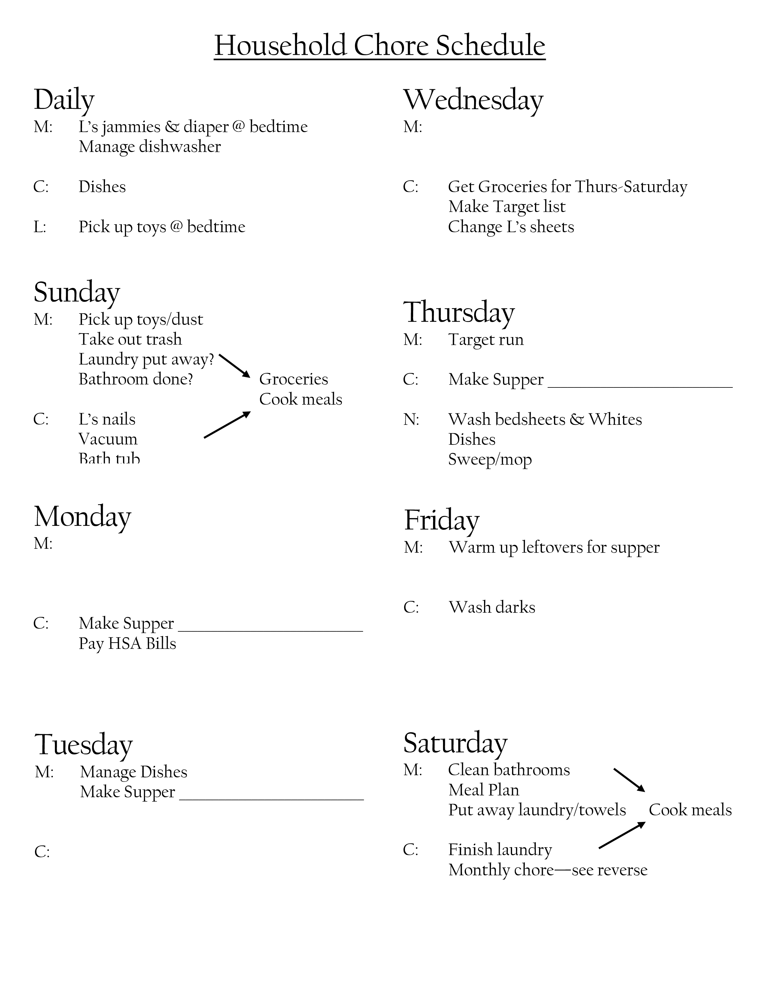 household chore schedule template