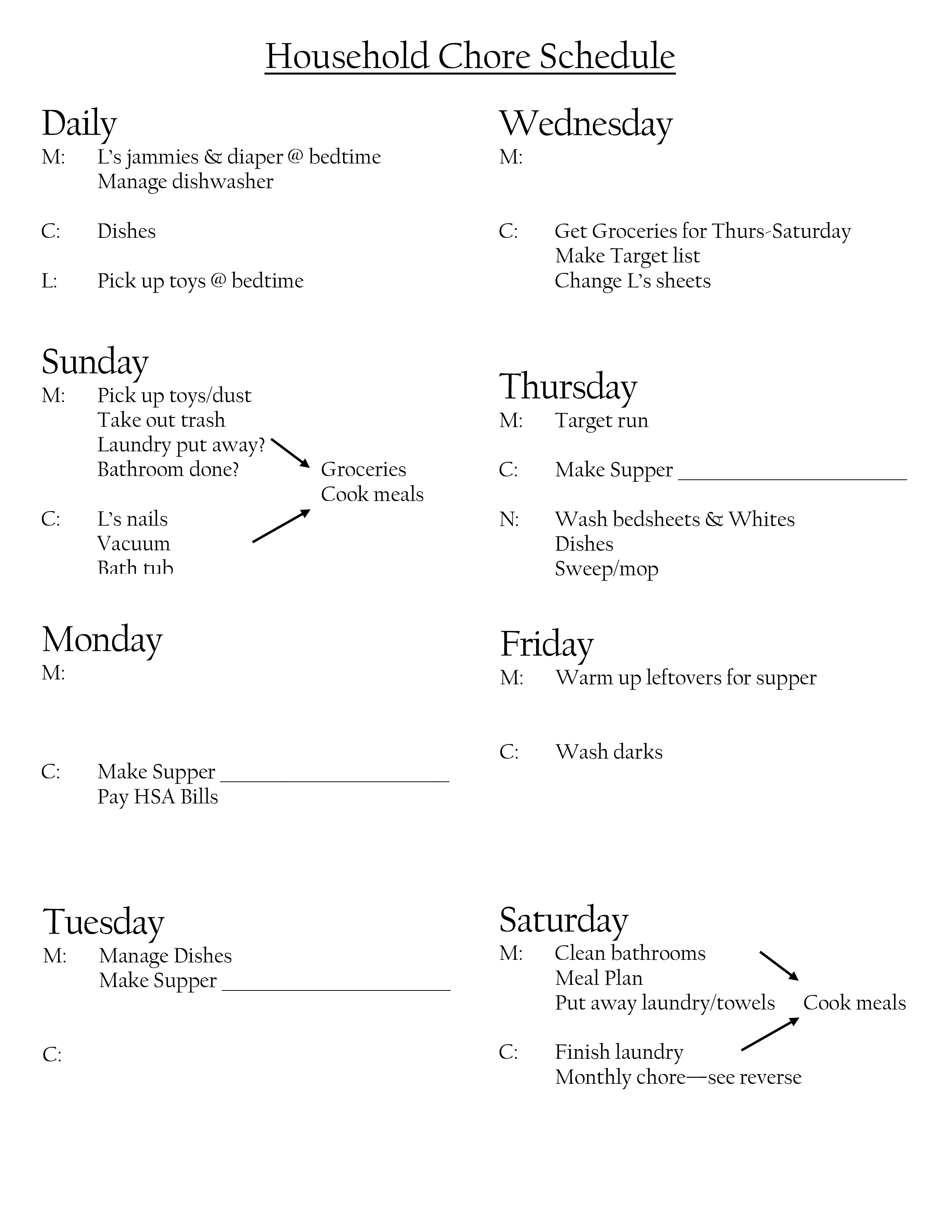 Household Chore Chart Template