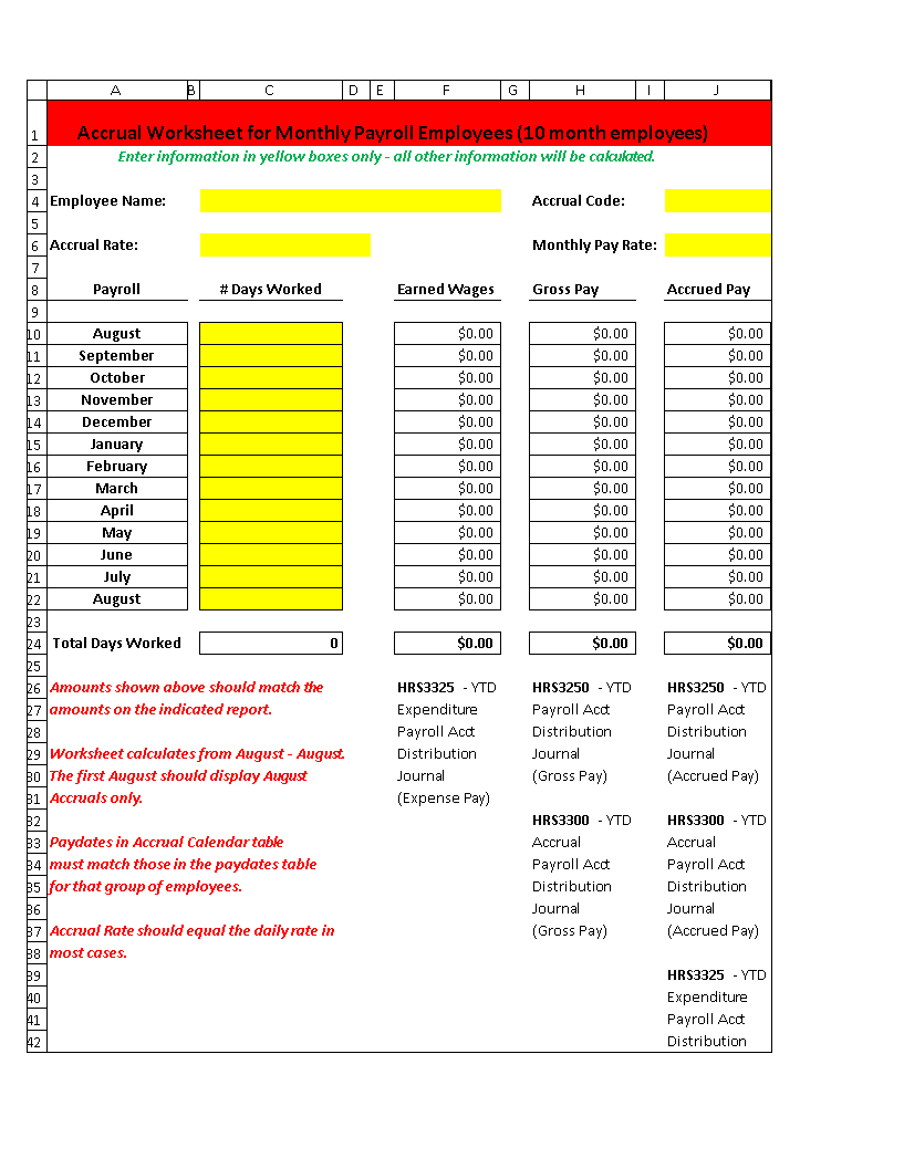 Payroll Template in excel 模板