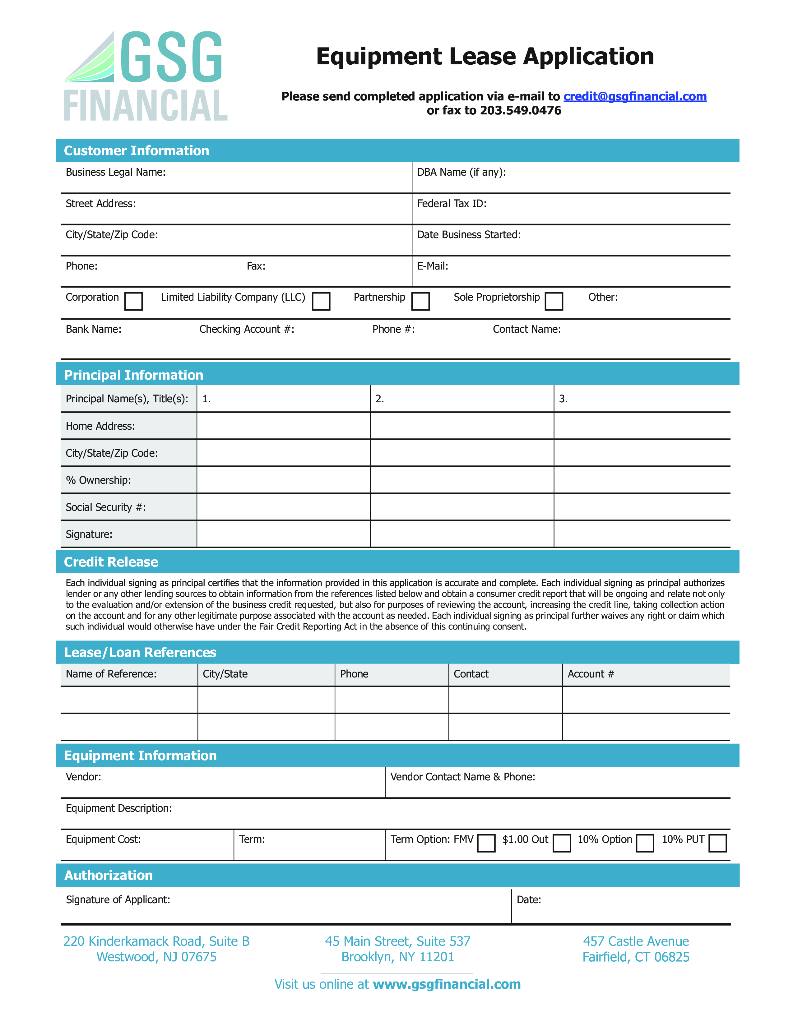 equipment lease application template