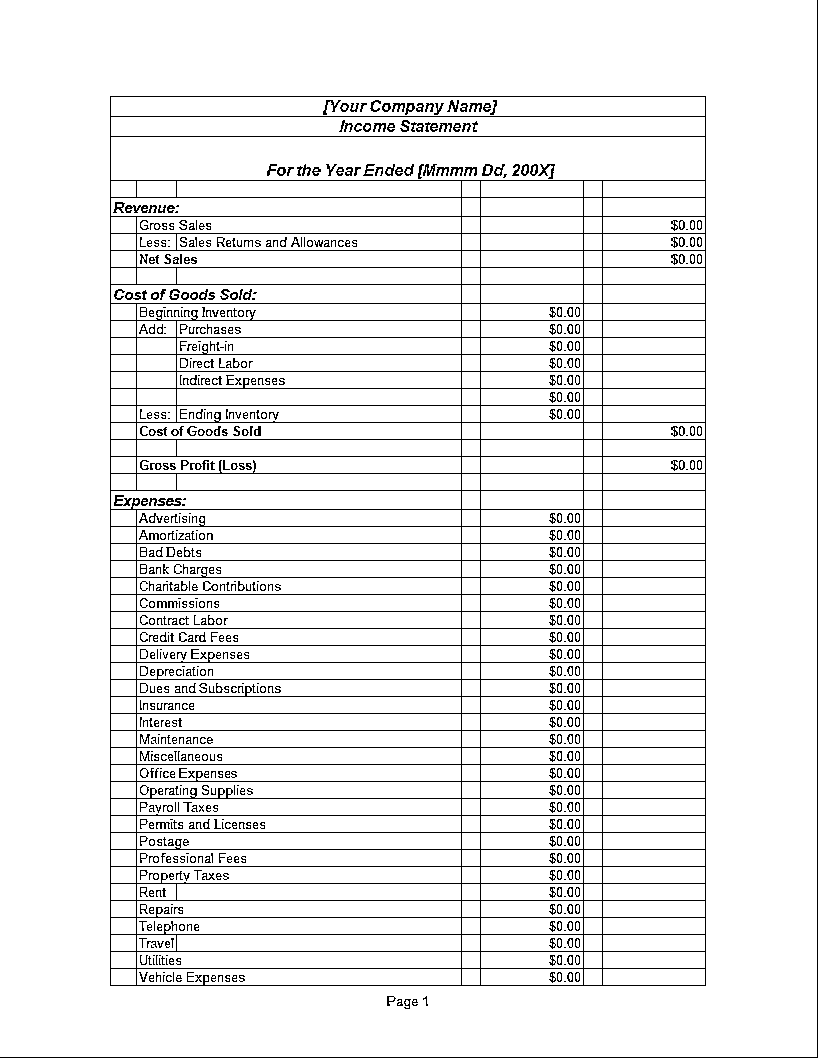 income statement sheet in excel voorbeeld afbeelding 