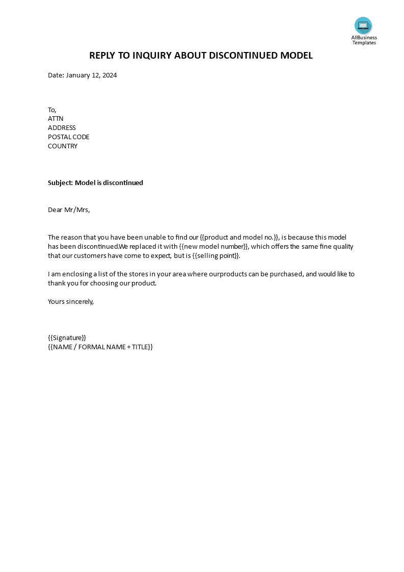 Reply to inquiry about discontinued model main image