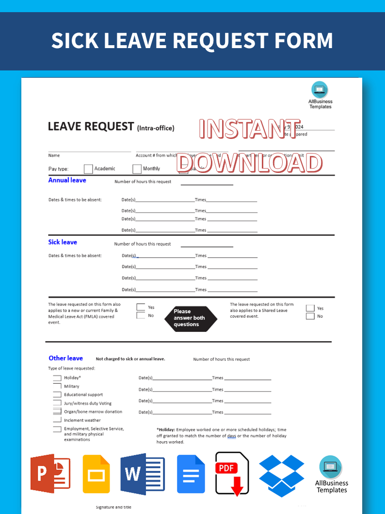 Sick Form Template