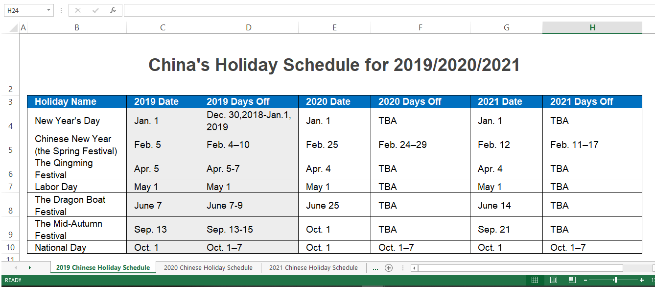 official mainland china holiday calendar Hauptschablonenbild