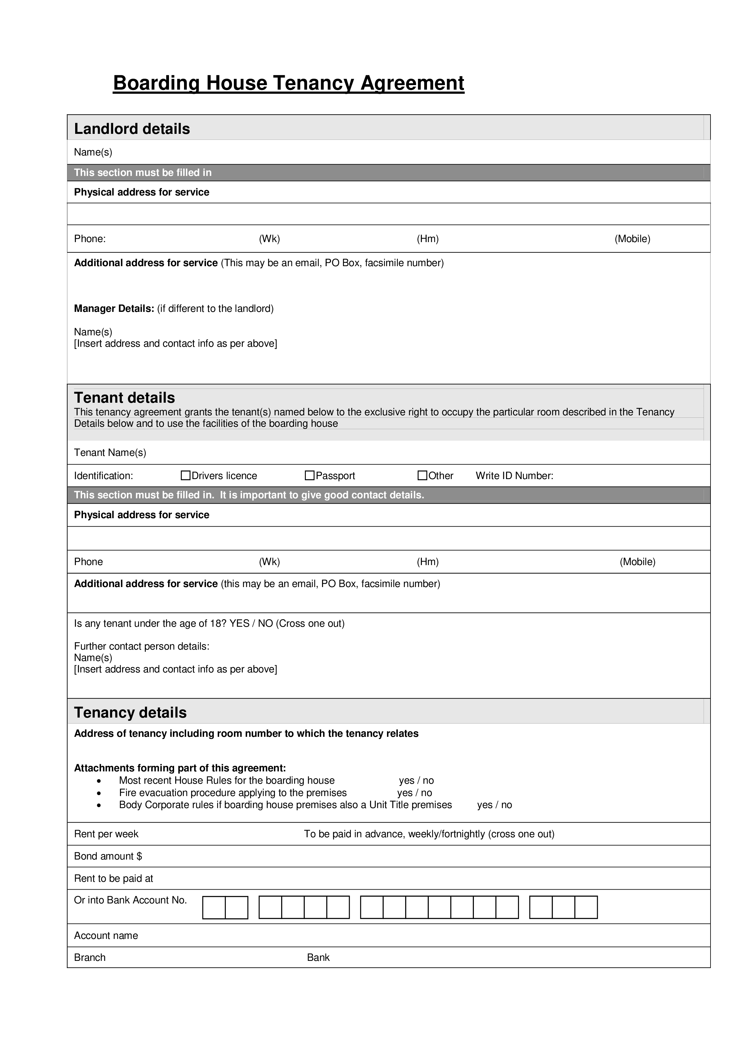 Boarding House Tenancy Agreement main image