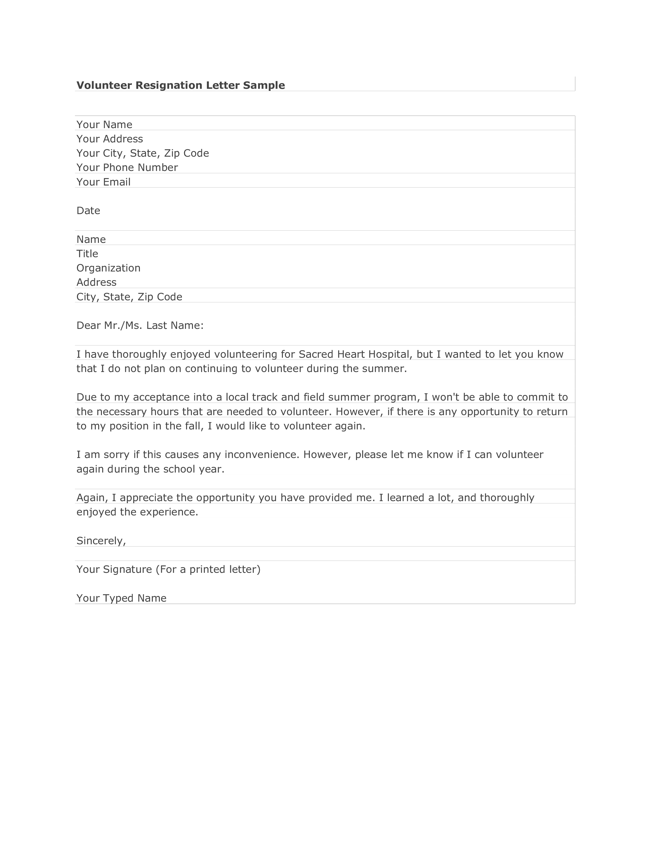basic volunteer resignation letter voorbeeld afbeelding 