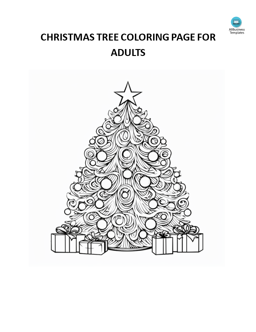 Christmas Tree Coloring Page for Adults 模板