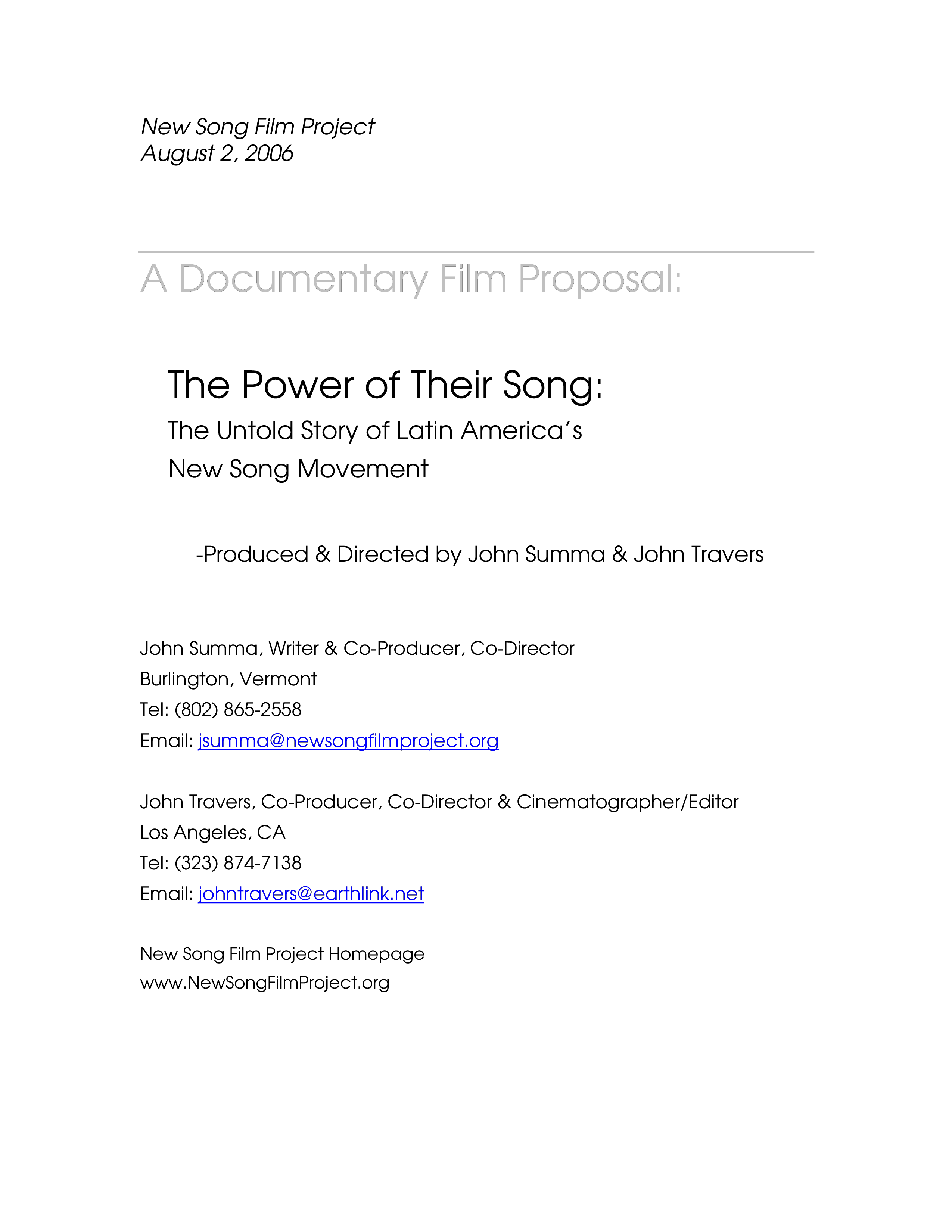 new song film proposal Hauptschablonenbild