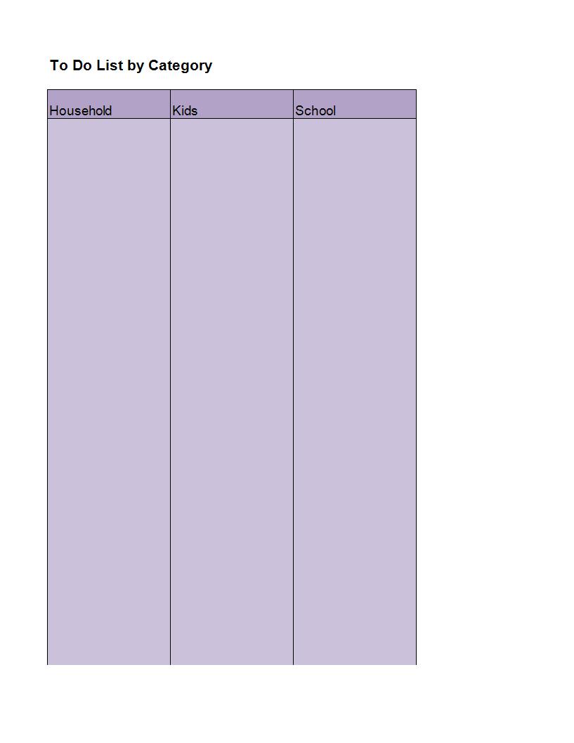 Household Excel To Do List by Category main image