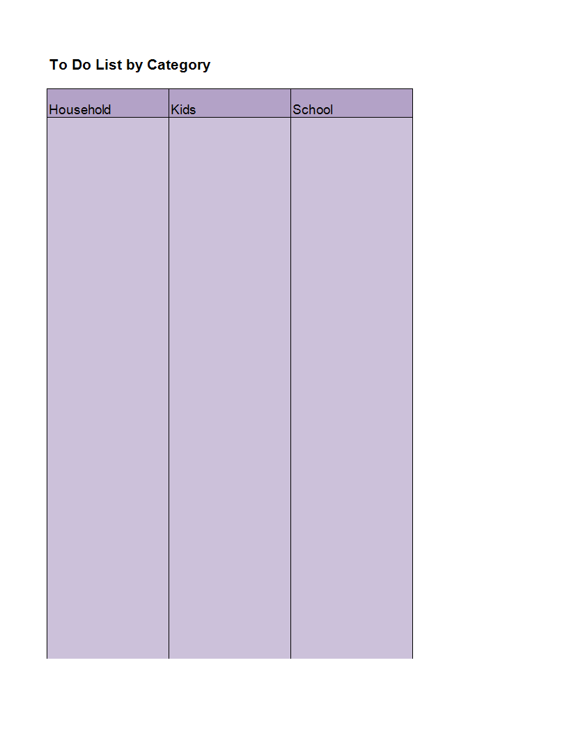 household excel to do list by category template