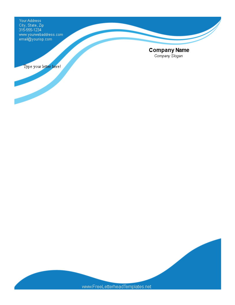 business letterhead with blue waves voorbeeld afbeelding 