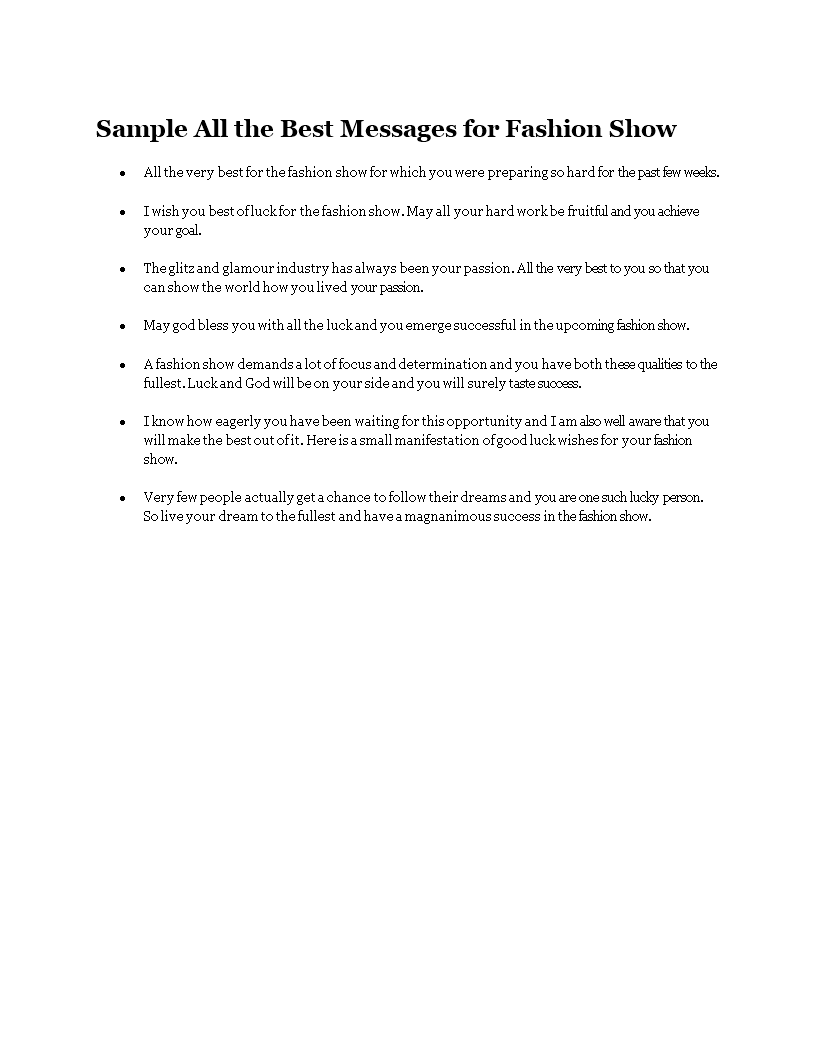all the best messages for fashion show modèles