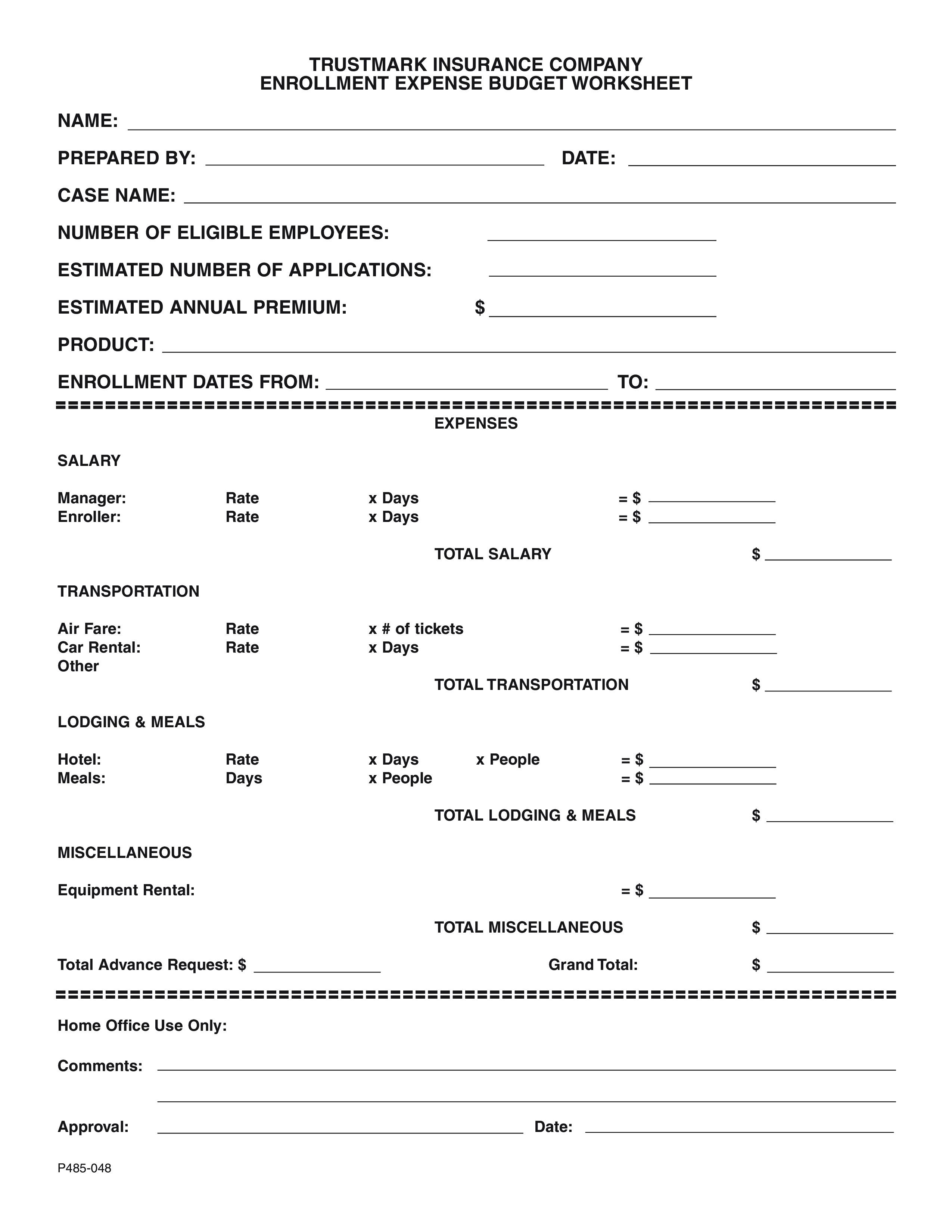 insurance company budget template