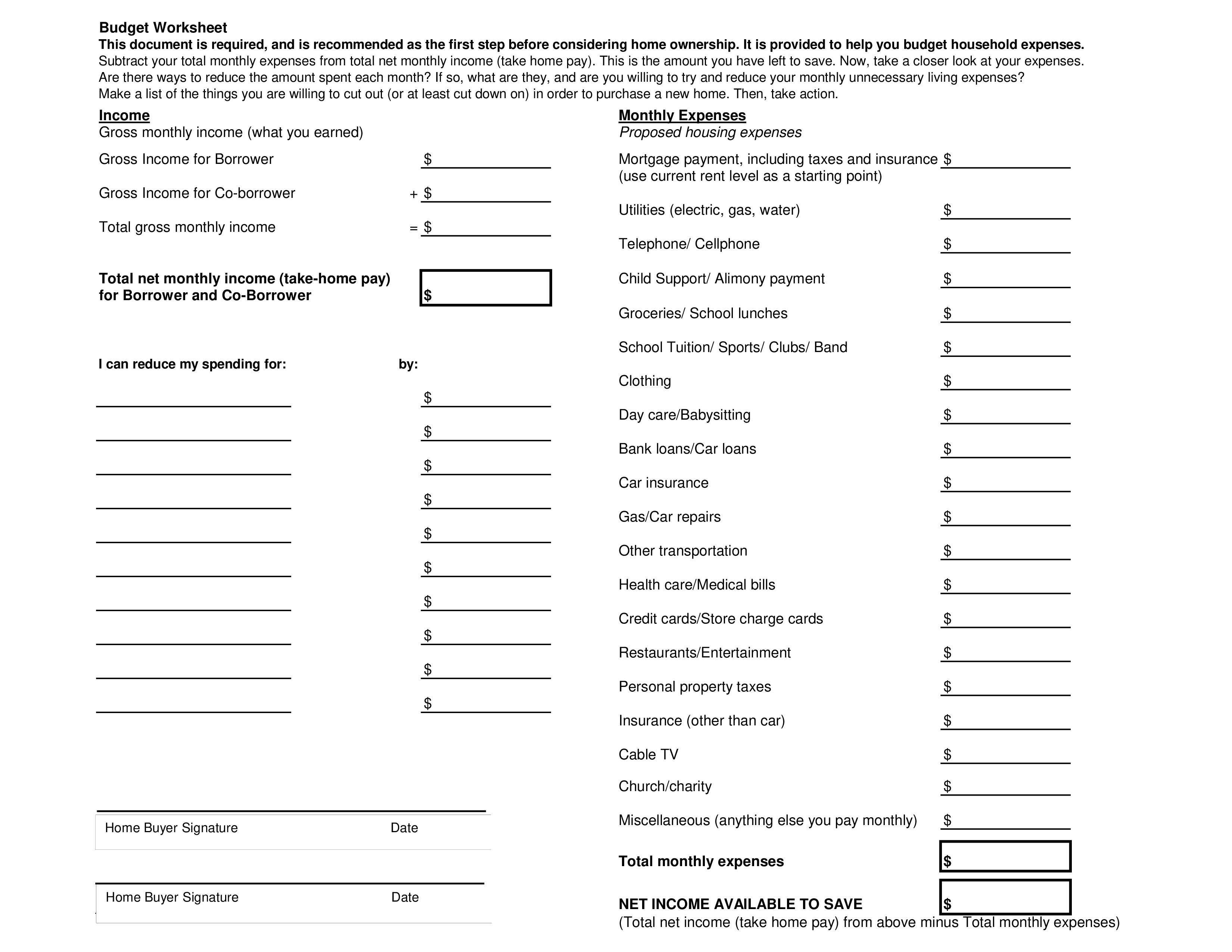 blank home budget worksheet modèles