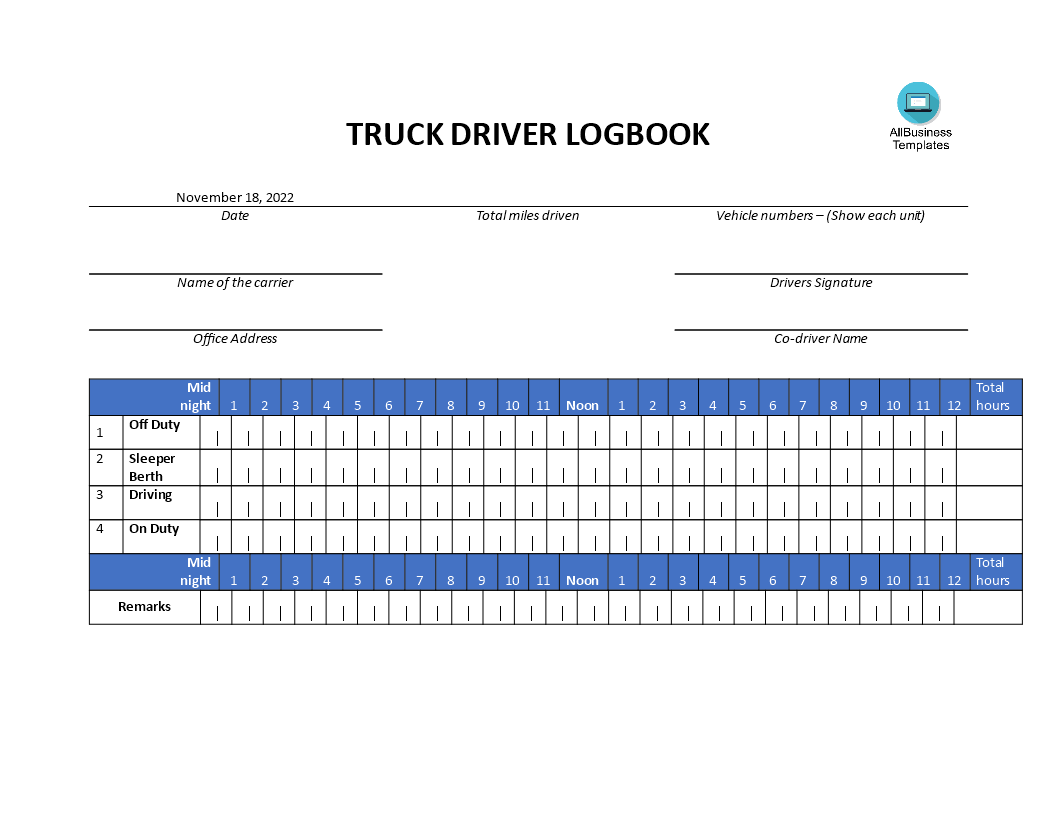 truck driver logbook modèles