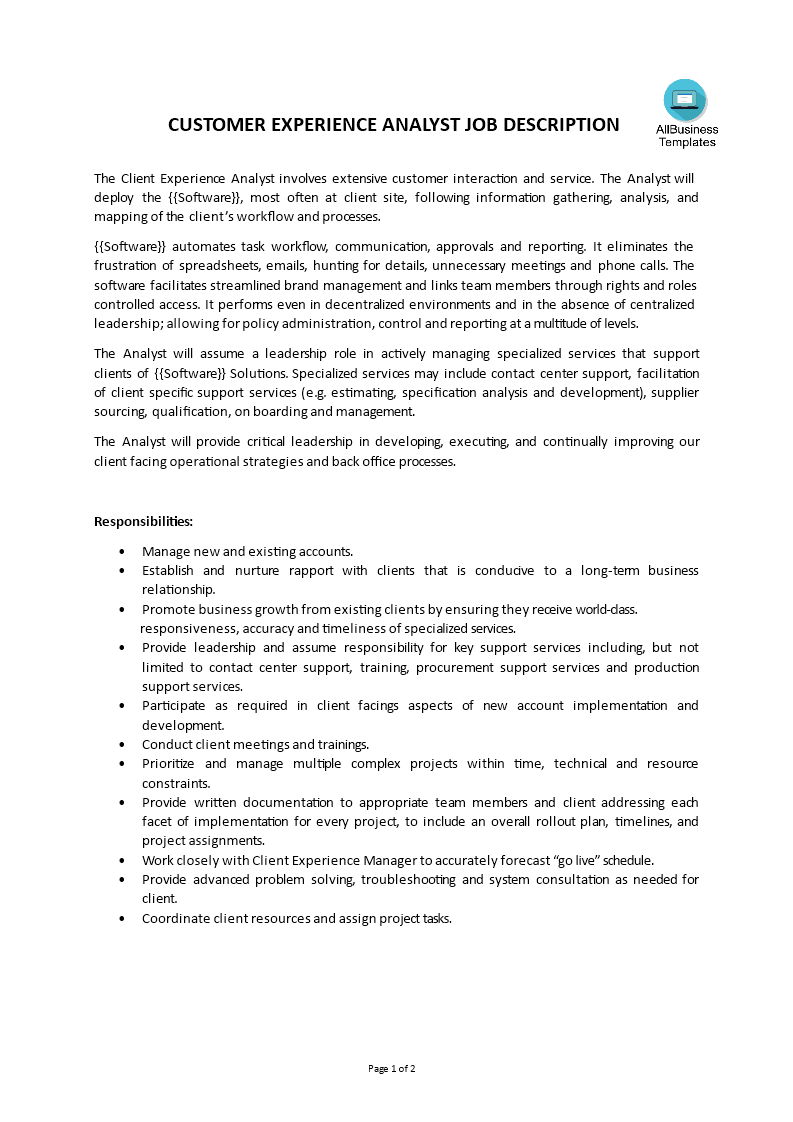 Customer Experience Analyst Job Description main image