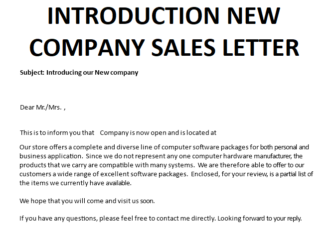 introducing new company sales letter voorbeeld afbeelding 