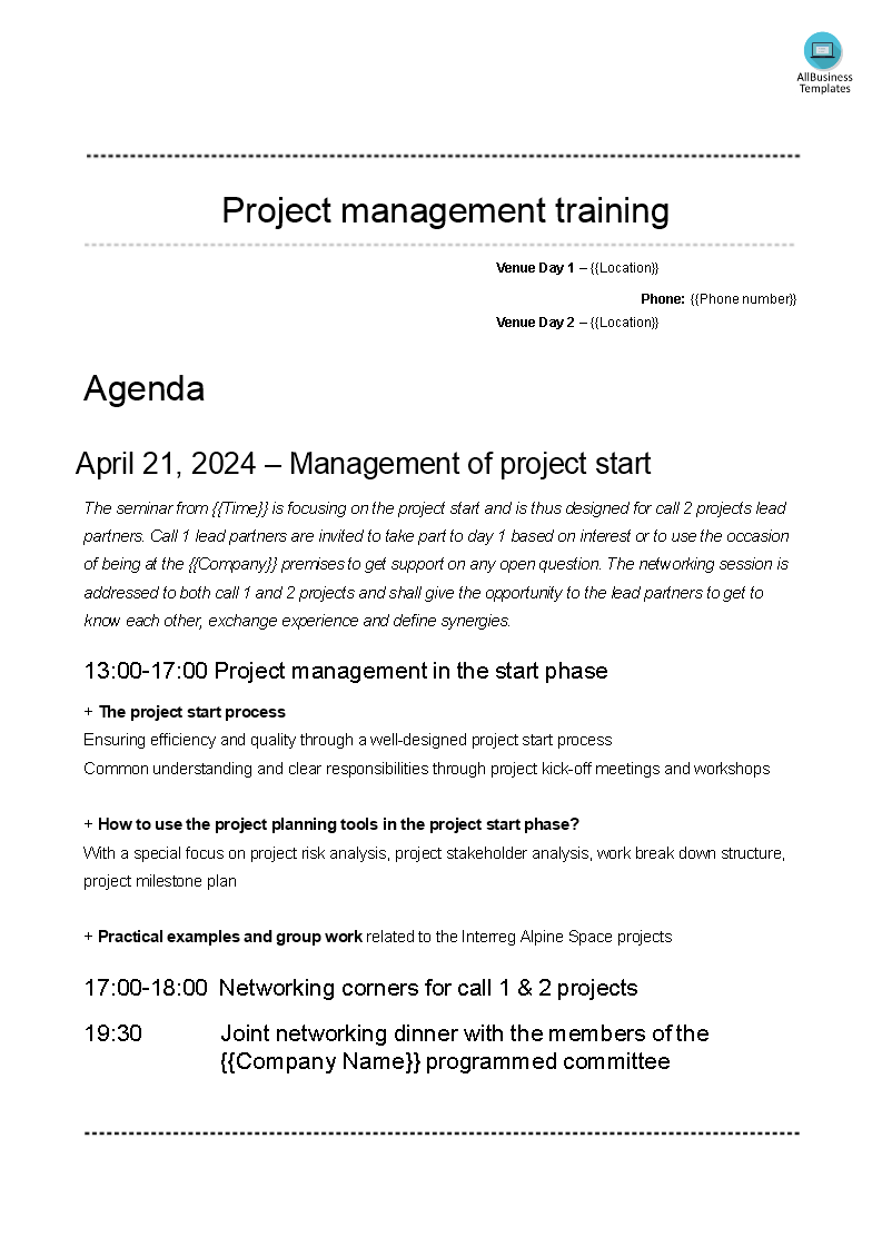 project management agenda Hauptschablonenbild