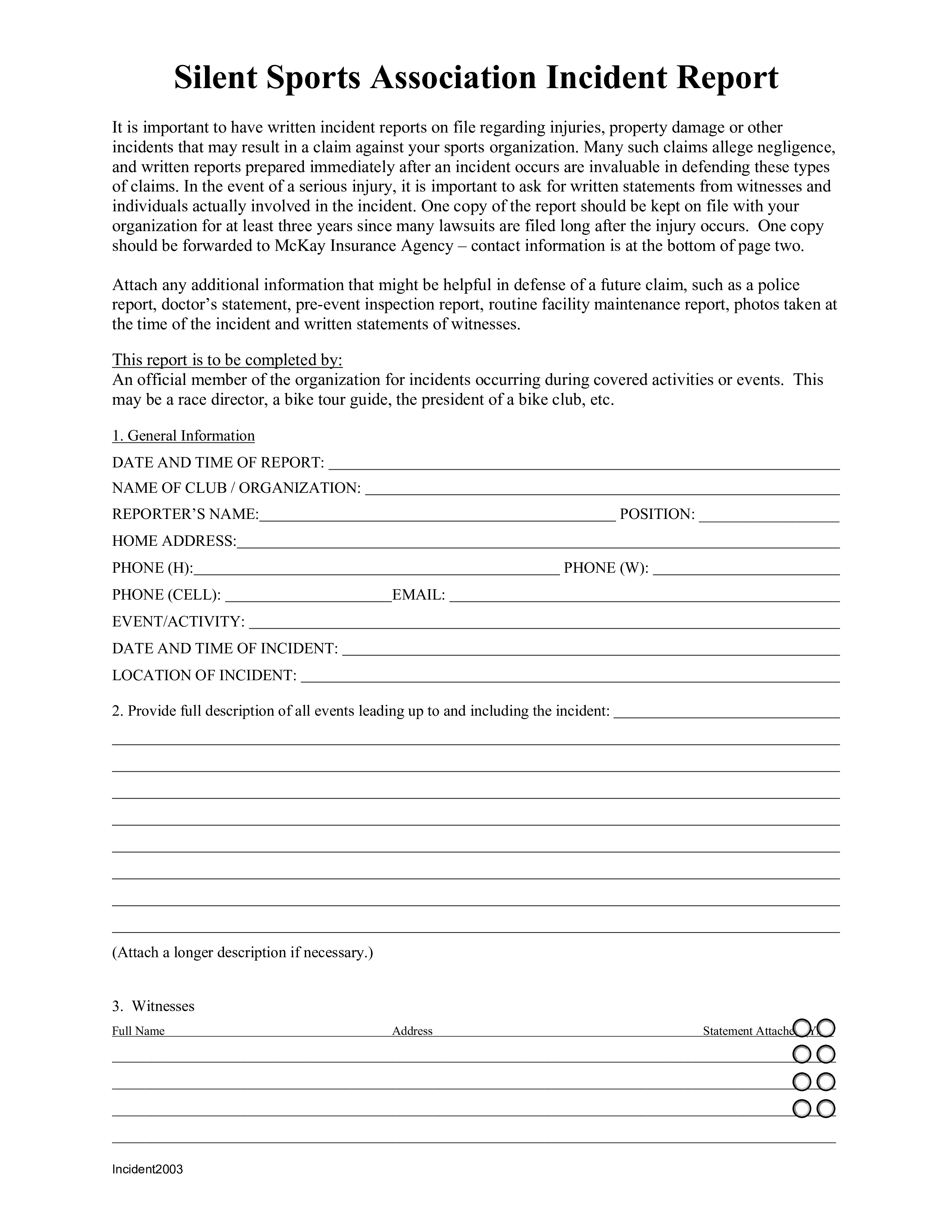 insurance incident report template