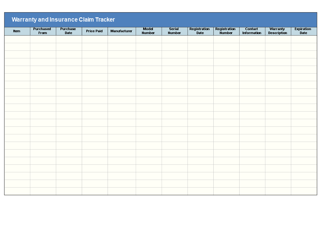 warranty and insurance claim tracker plantilla imagen principal