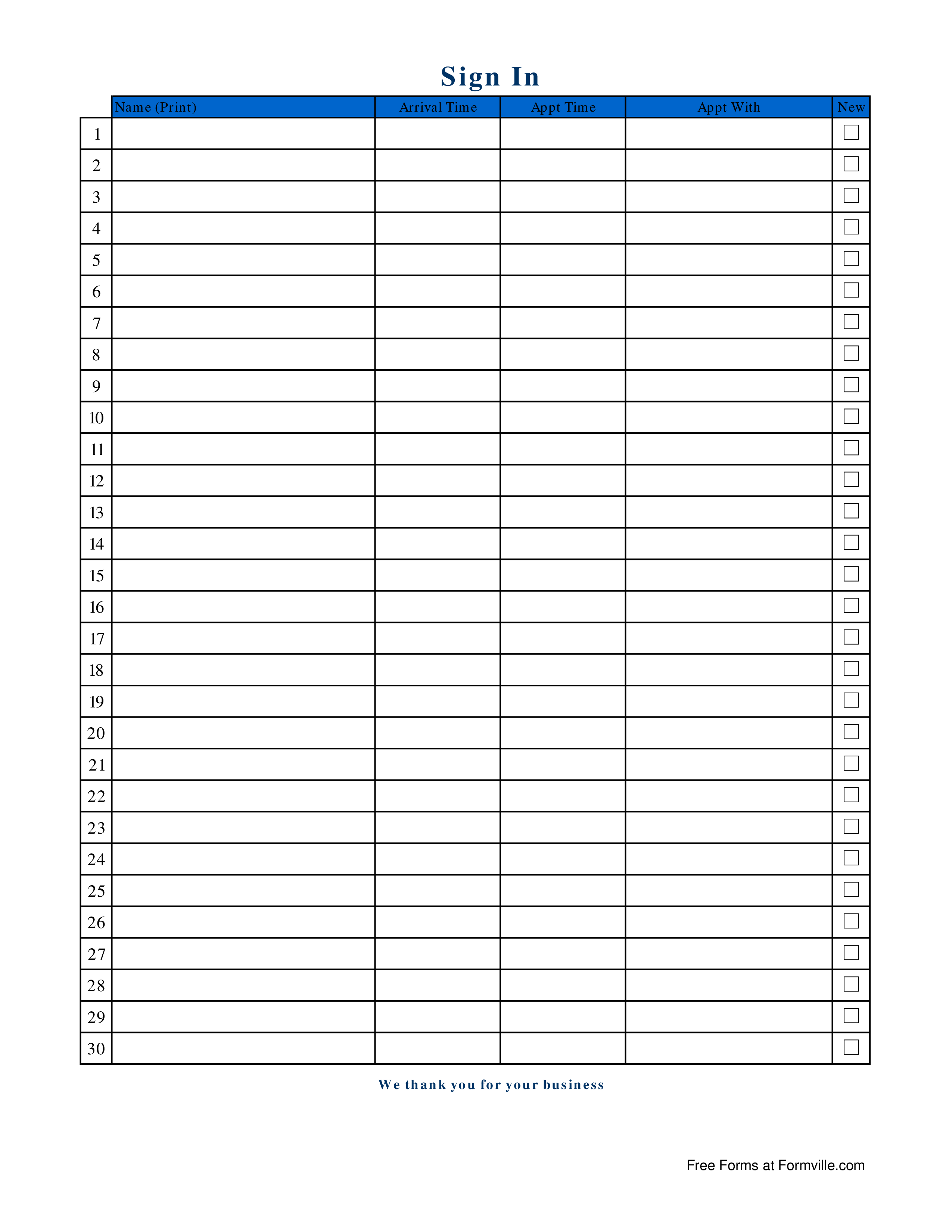 Printable Blank Sign In Sheet