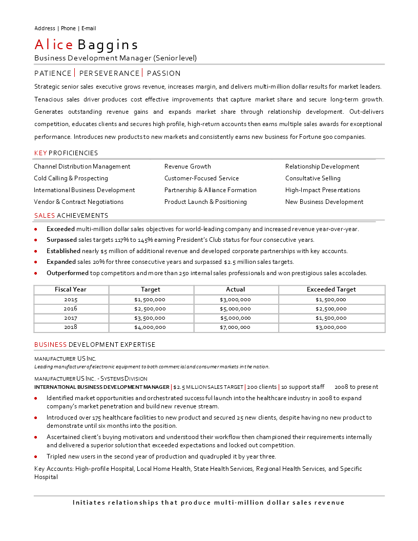 Senior Business Development Manager CV template 模板