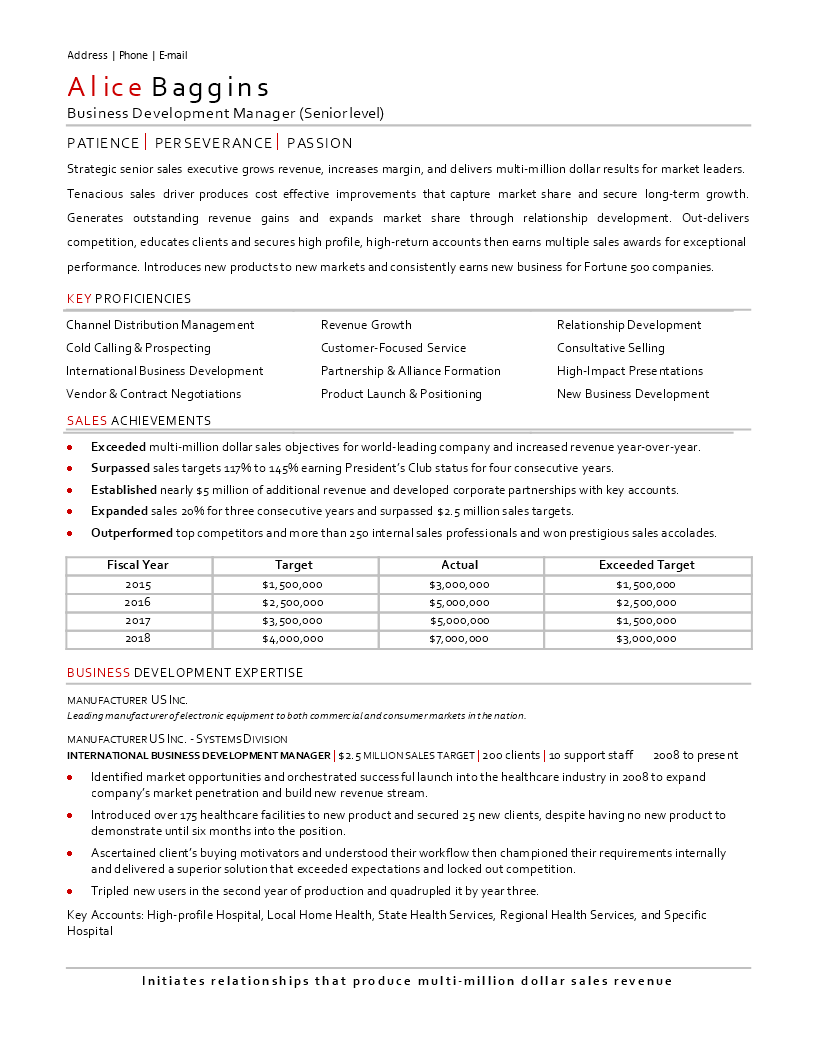 senior business development manager cv template modèles