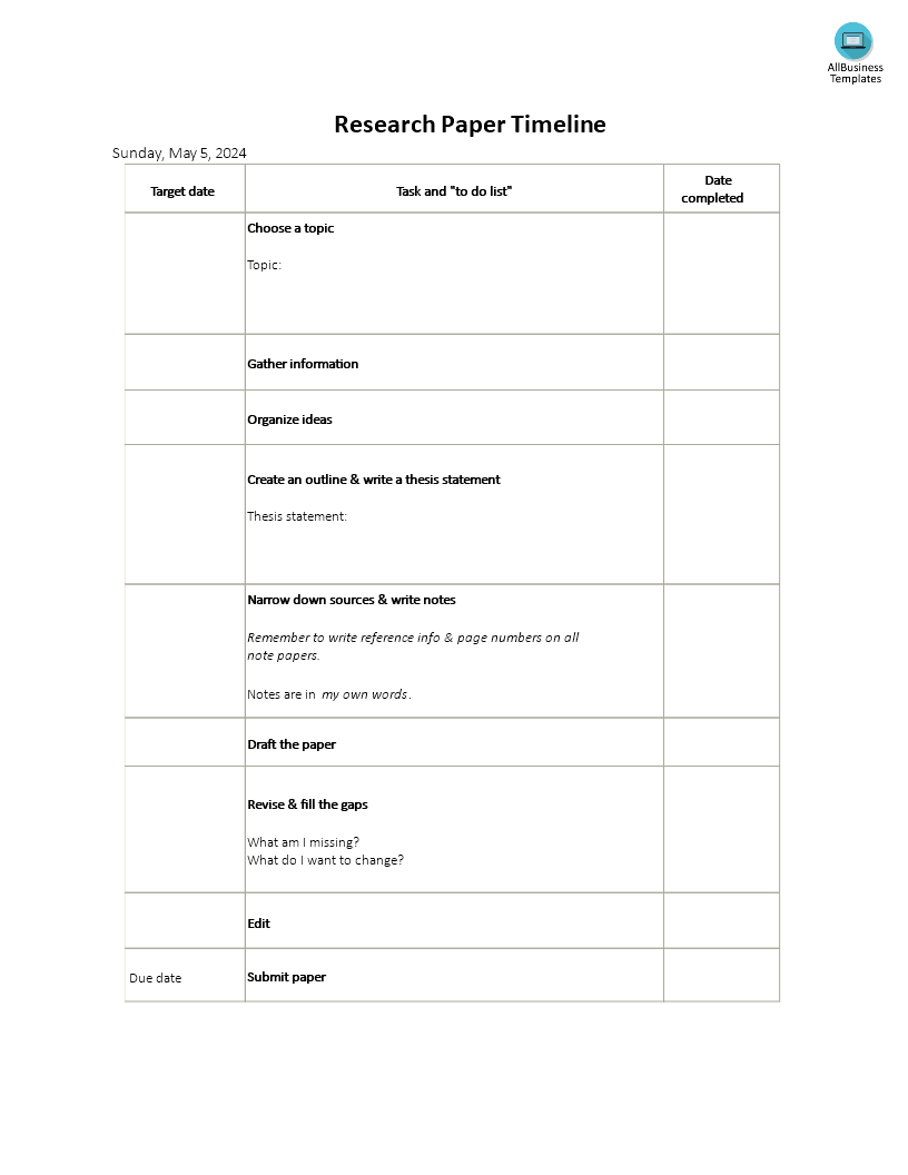 research paper timeline voorbeeld afbeelding 