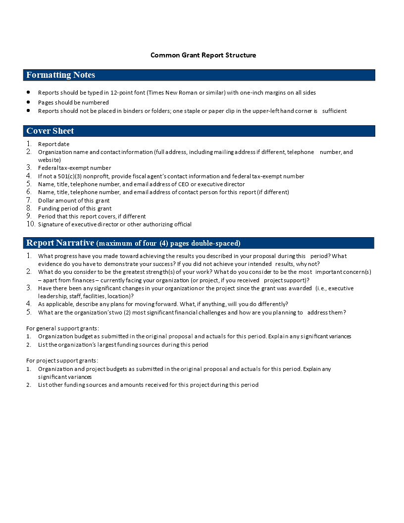 Kostenloses Common Grant Report For Funding Report Template