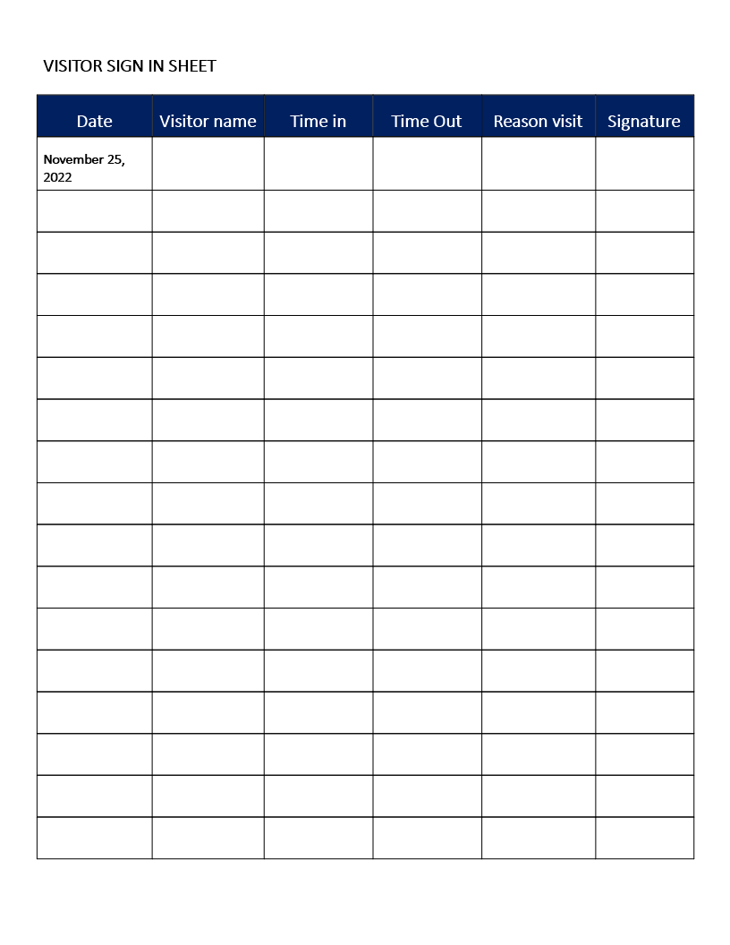 Blank Visitor Sign In Sheet | Templates at ...