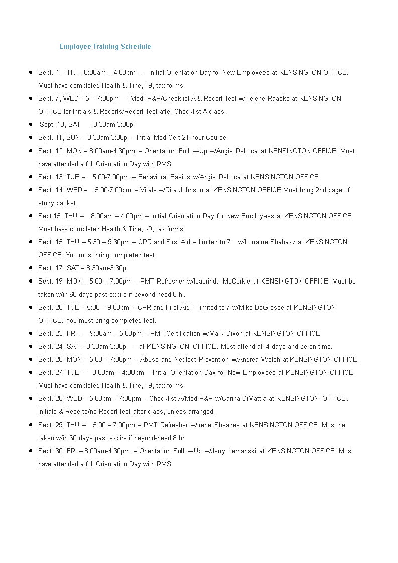 Basic Employee Training Schedule main image