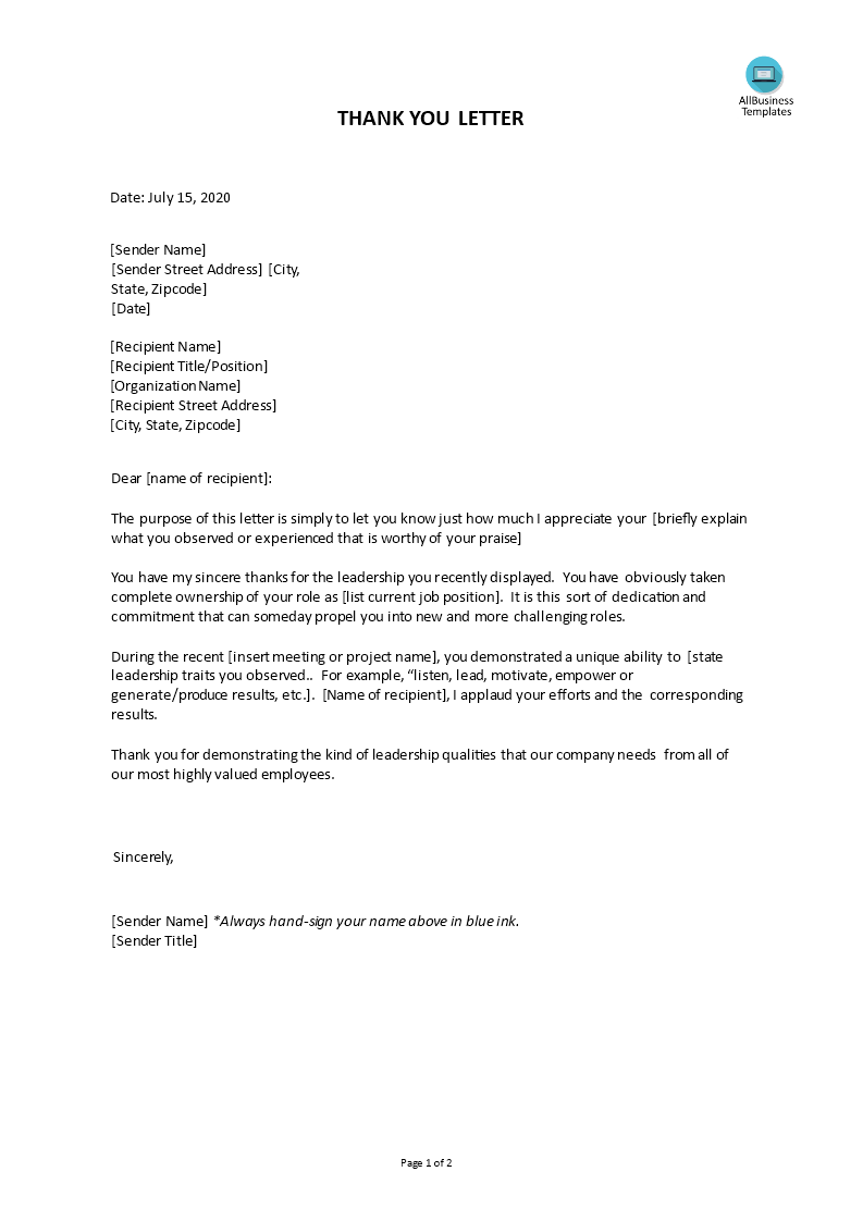 thank you letter performance employee template