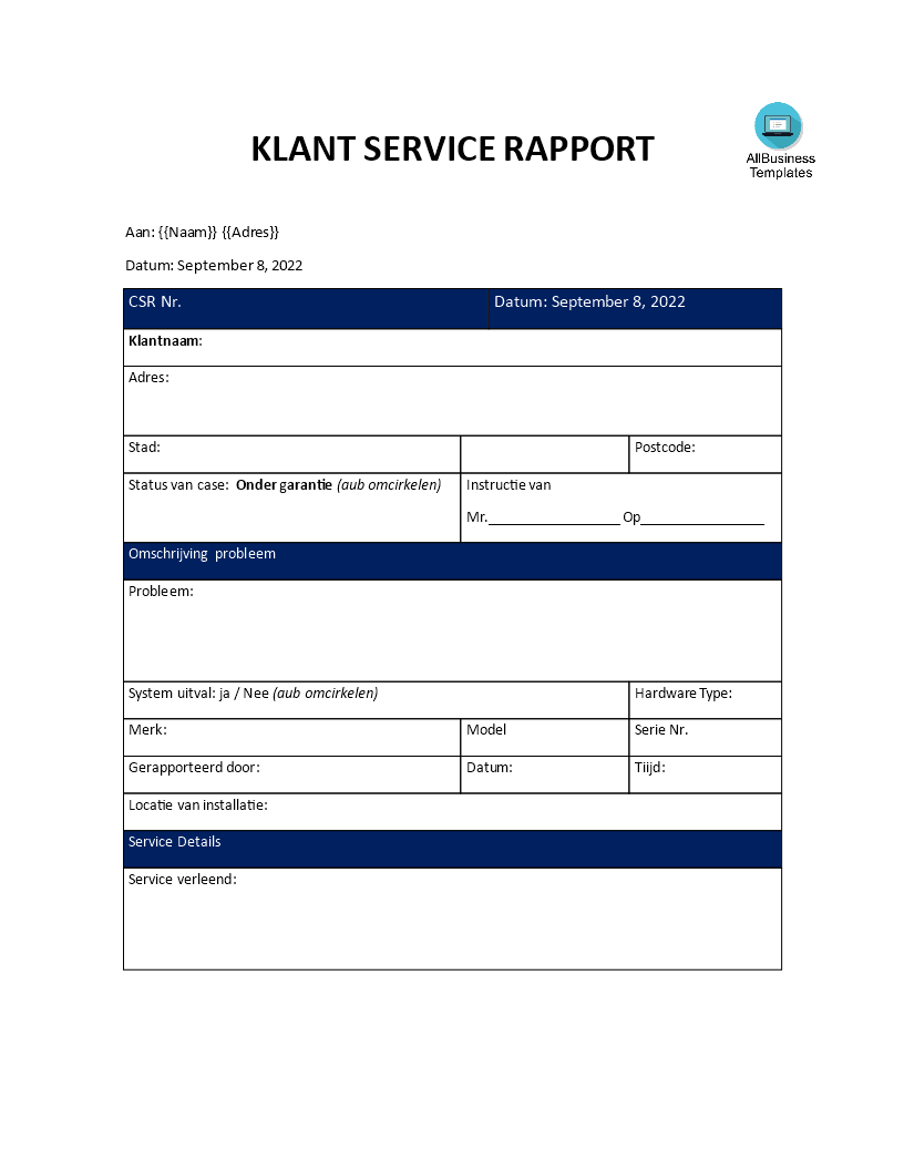 klantenservice rapport template