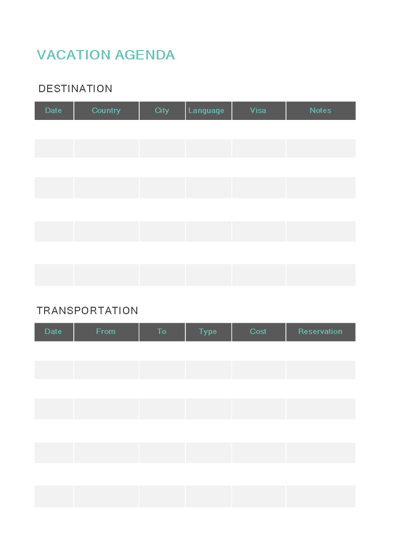 vacation agenda template