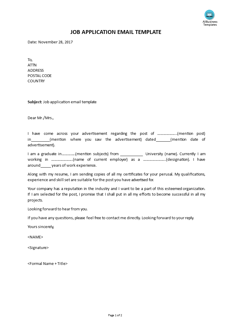 job application e mail template voorbeeld afbeelding 